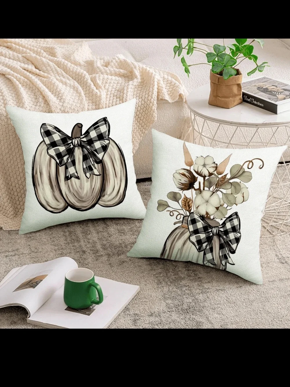 NWT- Fall Pumpkin Decorative LINEN Throw Pillow Covers Set of 4- 18x18